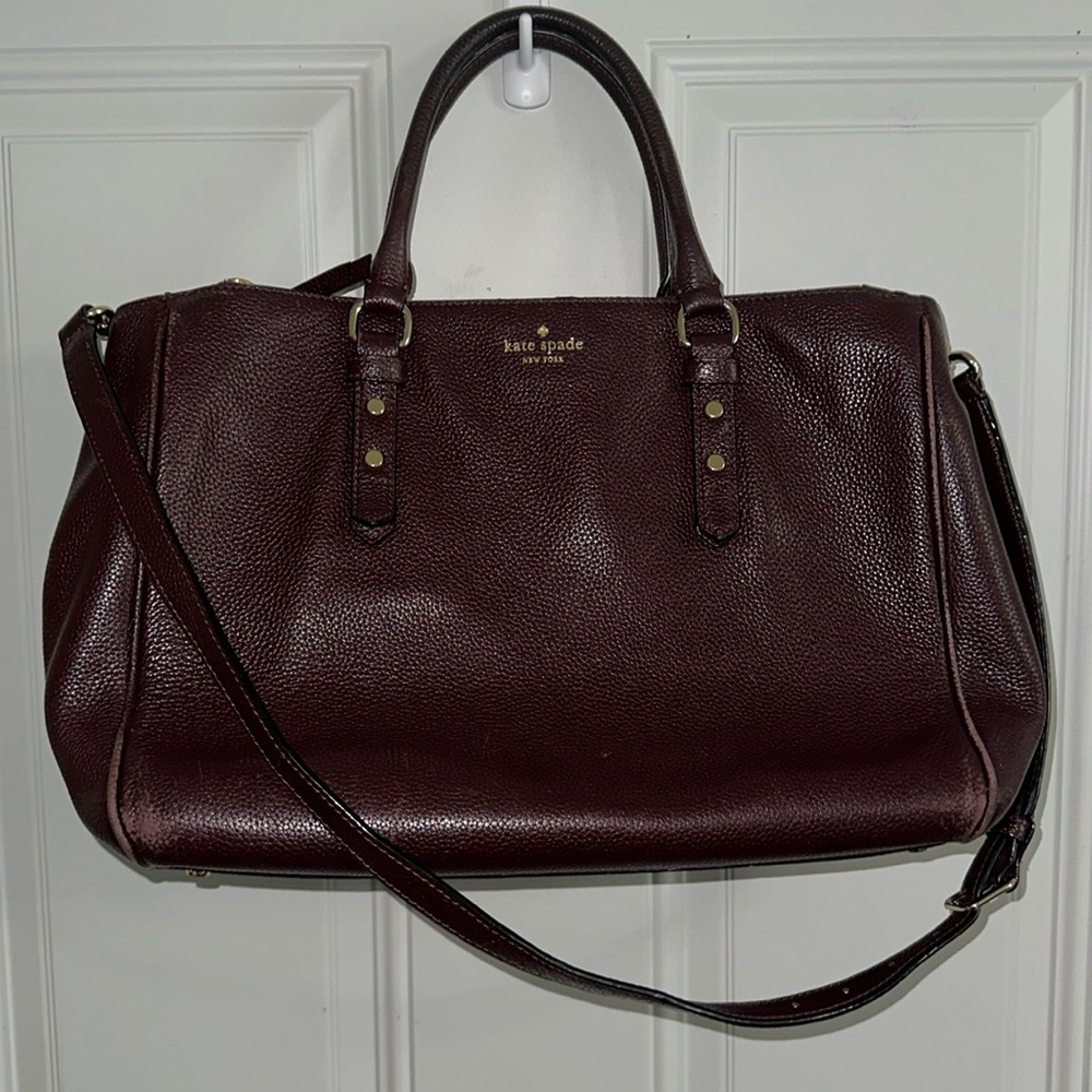 Beautiful Kate Spade Maroon Leather Tote Shoulder Handbag Adjustable Strap